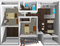 This image is the visual 3D representation of Plan B in Mountain View Apartments.